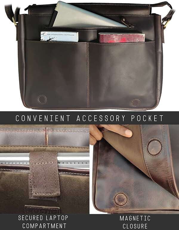 Leather Messenger Bag for Men 16" Full Grain Leather Laptop Bag Vintage Crossbody Office Satchel Travel Shoulder Bag - Image 3