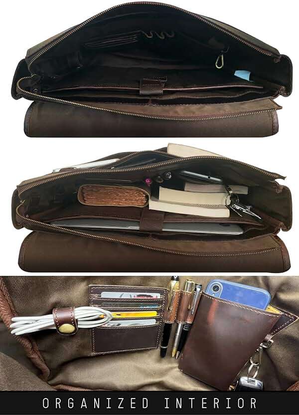 Leather Messenger Bag for Men 16" Full Grain Leather Laptop Bag Vintage Crossbody Office Satchel Travel Shoulder Bag - Image 4