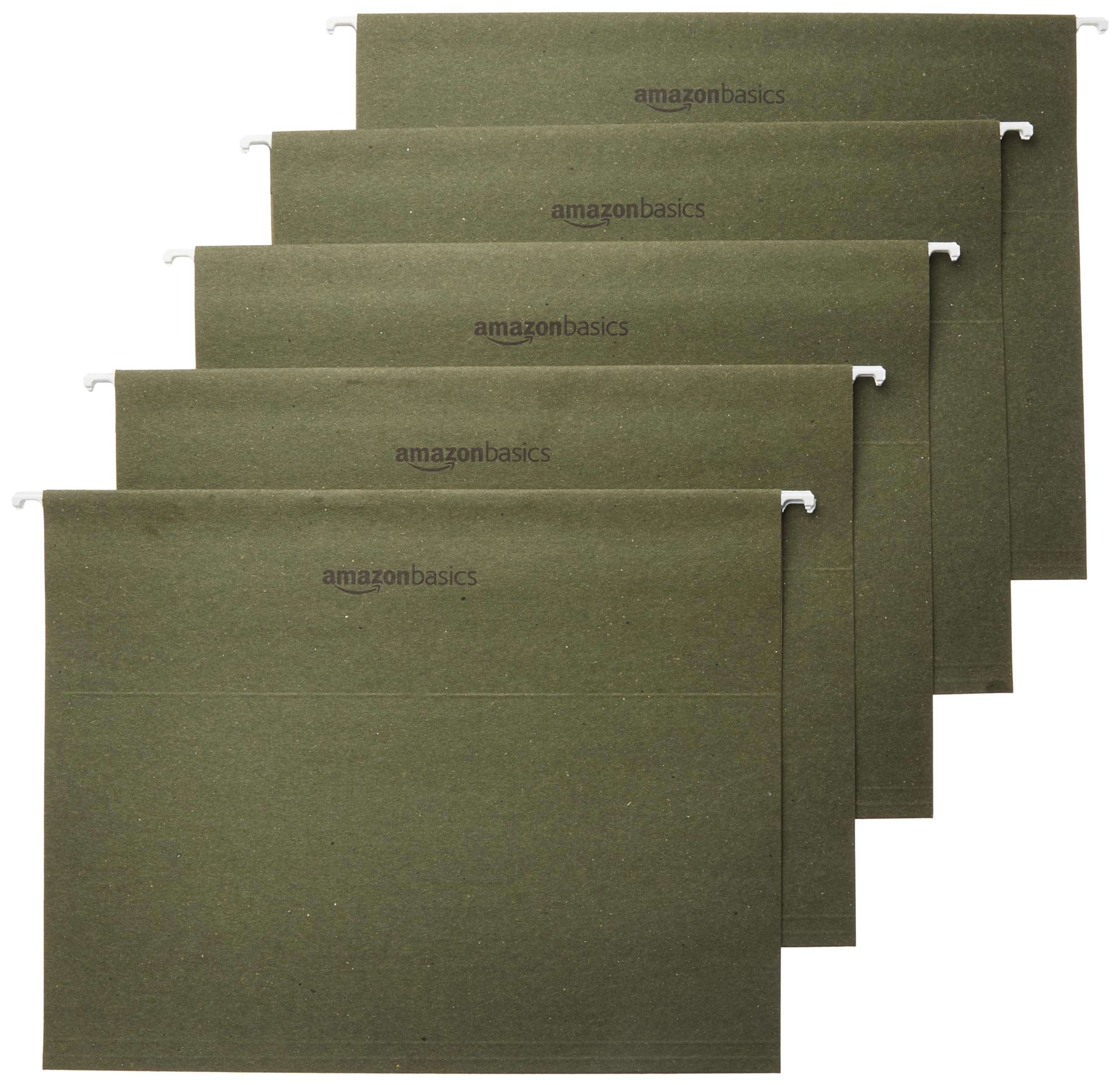Amazon Basics Hanging File Folders with Adjustable Tabs, Sturdy Expandable Document Organizer, Letter Size 8.5x11 inch, Green, 25-Pack - Image 1