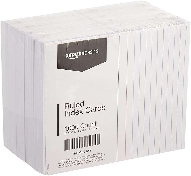 Amazon Basics Ruled Lined Index Cards for Study, Notes and Recipes, White, 3" x 5", 1,000 Count (10 Pack of 100) - Image 1