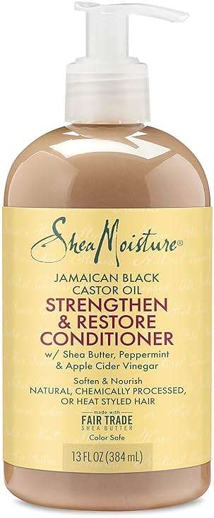 SheaMoisture Strengthen and Restore Rinse Out Hair Conditioner to Intensely Smooth and Nourish Hair 100% Pure Jamaican Black Castor Oil with Shea Butter, Peppermint and Apple Cider Vinegar 13 oz - Image 1