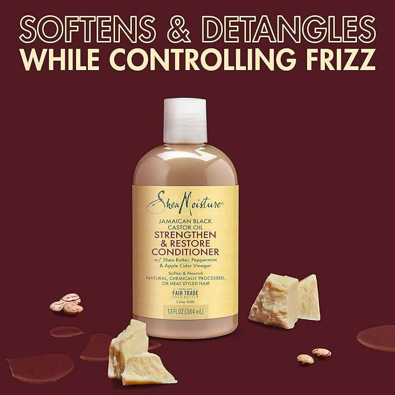 SheaMoisture Strengthen and Restore Rinse Out Hair Conditioner to Intensely Smooth and Nourish Hair 100% Pure Jamaican Black Castor Oil with Shea Butter, Peppermint and Apple Cider Vinegar 13 oz - Image 3