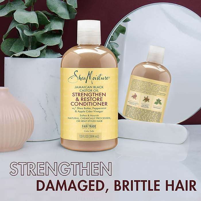 SheaMoisture Strengthen and Restore Rinse Out Hair Conditioner to Intensely Smooth and Nourish Hair 100% Pure Jamaican Black Castor Oil with Shea Butter, Peppermint and Apple Cider Vinegar 13 oz - Image 10