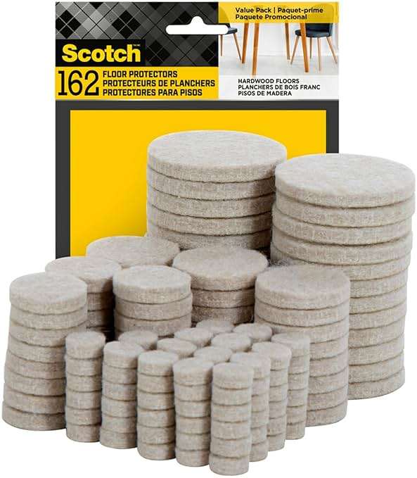 Scotch Felt Pads 162 PCS Beige, Felt Furniture Pads for Protecting Hardwood Floors, Round, Assorted Sizes Value Pack, Self-Stick design, Protecting from nicks, dents and scratches (SP845-NA) - Image 1