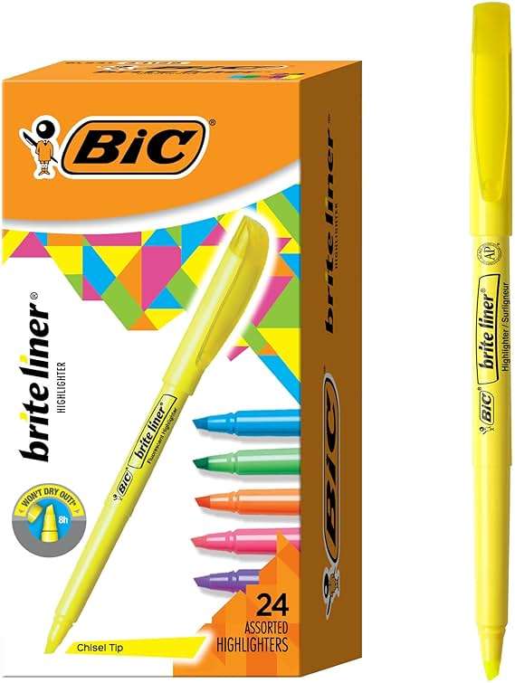 BIC Brite Liner Highlighter Set, Chisel Tip, School Supplies for Students and Teachers, for Notes and Textbooks, 24-Count Pack in Assorted Colors - Image 1