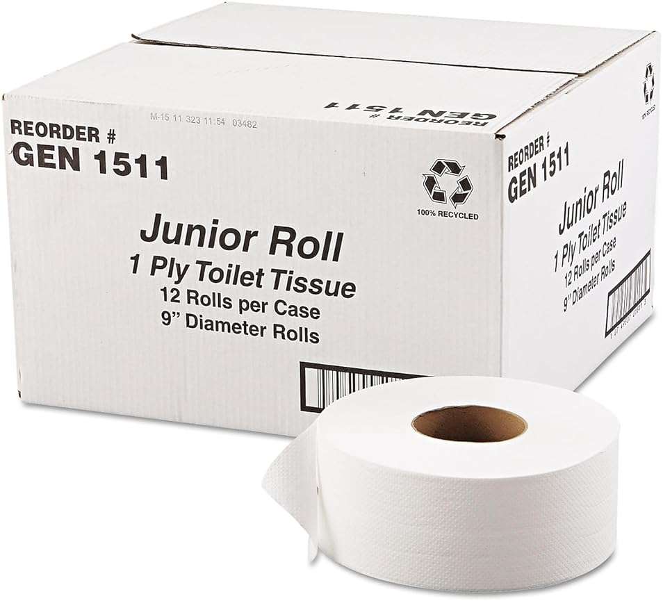GEN 1511 JRT Jumbo Bath Tissue, 1-Ply, White, 9-Inch Dia, 12 Rolls/Carton - Image 2