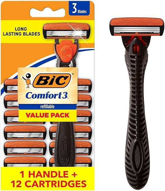 BIC Comfort 3 Men's Refillable 3-Blade Razors with 1 Handle and 12 Cartridges, Smooth Shave Kit for Dorm and Daily Grooming, College Dorm Room Essential, Shower Caddy and Toiletry Bag Ready - Image 2