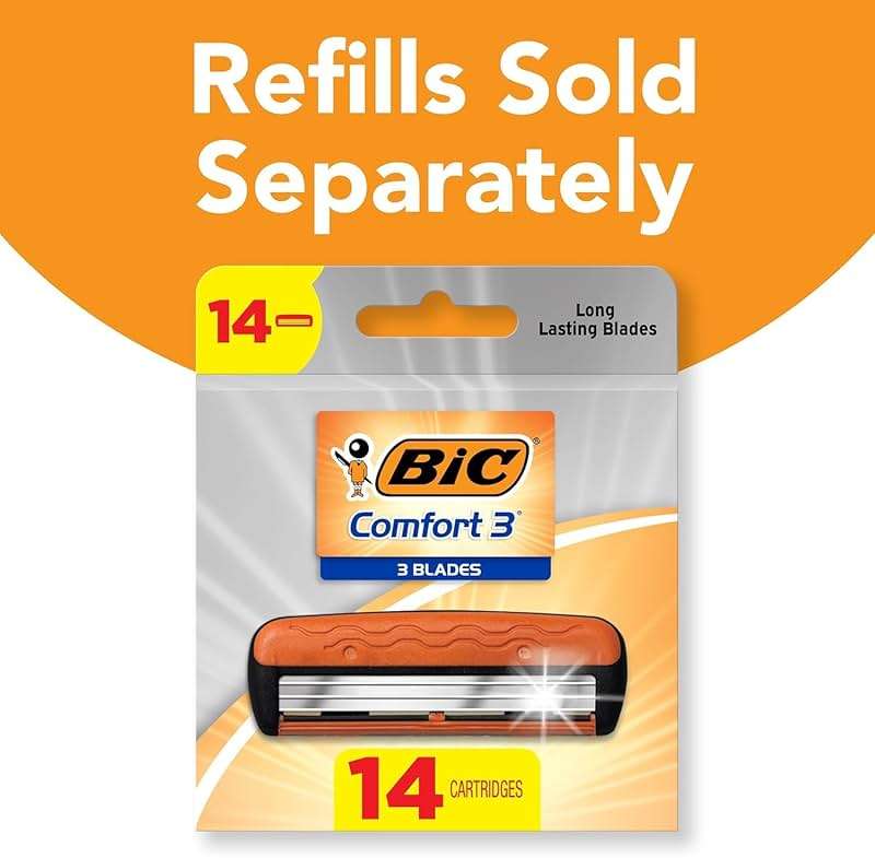 BIC Comfort 3 Men's Refillable 3-Blade Razors with 1 Handle and 12 Cartridges, Smooth Shave Kit for Dorm and Daily Grooming, College Dorm Room Essential, Shower Caddy and Toiletry Bag Ready - Image 4