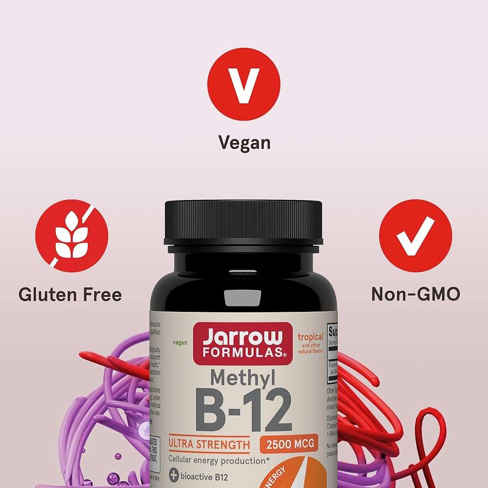 Jarrow Formulas Methyl Vitamin B12 2500 mcg, 100 Chewable Tablets, Tropical Flavored- Bioactive B12 Vitamin - Supports Cellular Energy Production, Brain Health & Metabolism - 100 Servings - Image 4