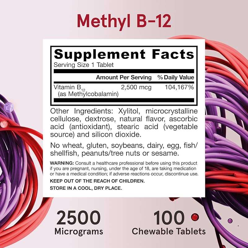 Jarrow Formulas Methyl Vitamin B12 2500 mcg, 100 Chewable Tablets, Tropical Flavored- Bioactive B12 Vitamin - Supports Cellular Energy Production, Brain Health & Metabolism - 100 Servings - Image 5