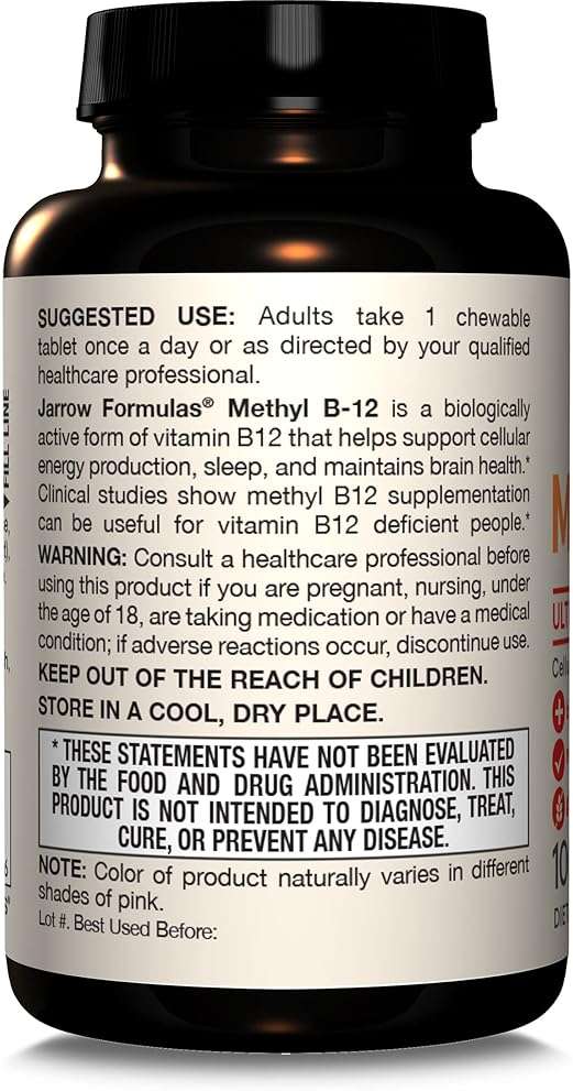 Jarrow Formulas Methyl Vitamin B12 2500 mcg, 100 Chewable Tablets, Tropical Flavored- Bioactive B12 Vitamin - Supports Cellular Energy Production, Brain Health & Metabolism - 100 Servings - Image 9