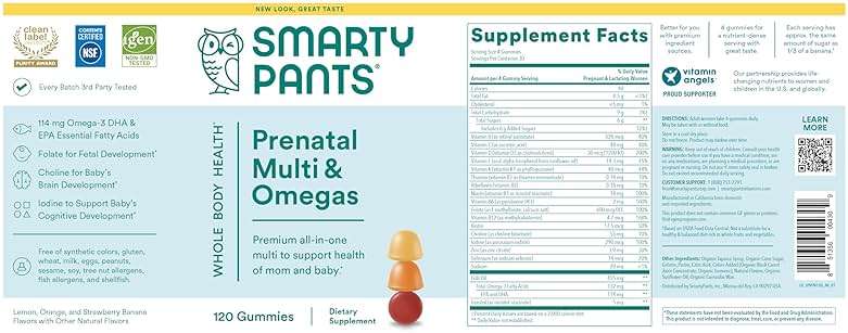 SmartyPants Prenatal Vitamins for Women, Multivitamin Gummies: Omega 3 Fish Oil (EPA/DHA), Biotin, Methylfolate, Vitamin D3, C, Vitamin B12, B6, A, K & Zinc, Inositol, 120 Count (30 Day Supply) - Image 13