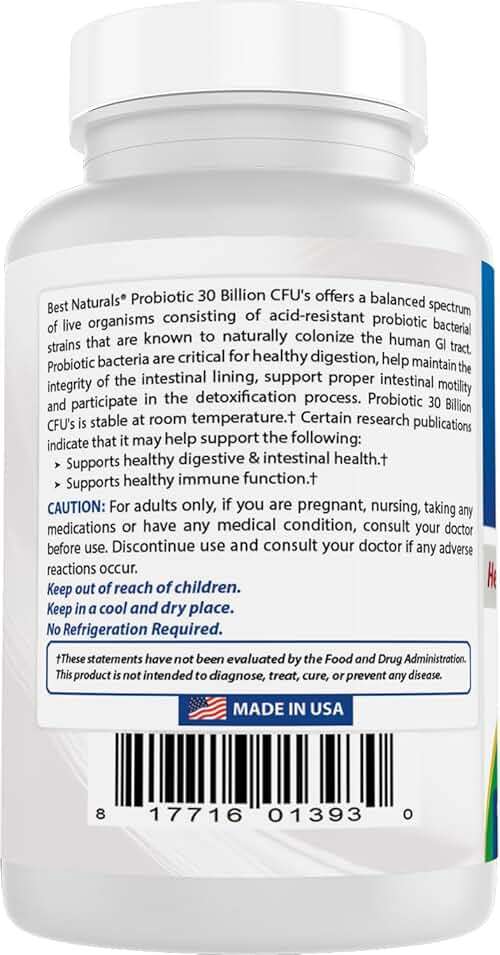 Best Naturals Probiotic 10 Strains & 30 Billion CFU Intestinal Flora, 120 Veggie Capsules - Shelf Stable probiotic (4146365) - Image 7
