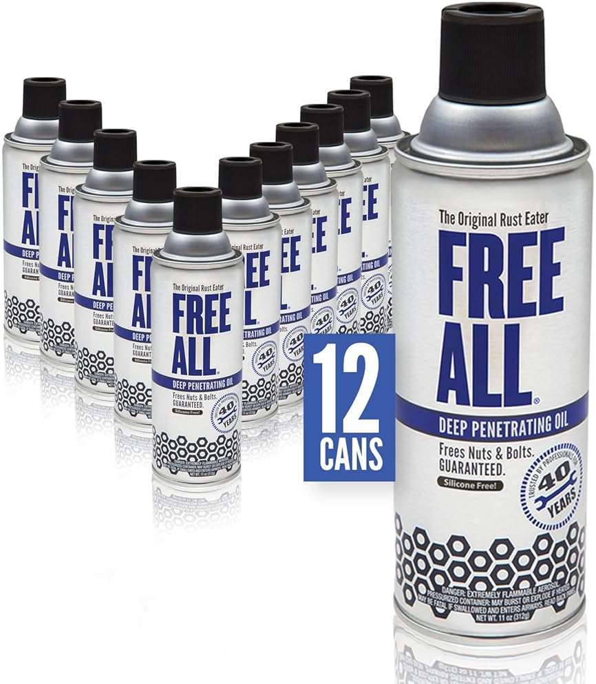 Free All Deep Penetrating Oil Rust Remover, Loosen Rusty Nuts & Bolts, Screws, Clamps, Pipes, 11 oz. Aerosol, 12 Pack - Image 1