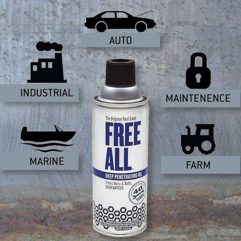 Free All Deep Penetrating Oil Rust Remover, Loosen Rusty Nuts & Bolts, Screws, Clamps, Pipes, 11 oz. Aerosol, 12 Pack - Image 2