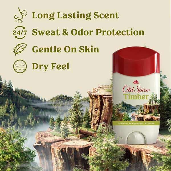 Old Spice Dry Feel Antiperspirant Deodorant for Men, 24/7 Freshness, 24/7 Sweat & Odor Protection, Gentle on Skin with Skin Conditioners, Timber with Sandalwood + Cypress Scent, 2.6 oz - Image 2