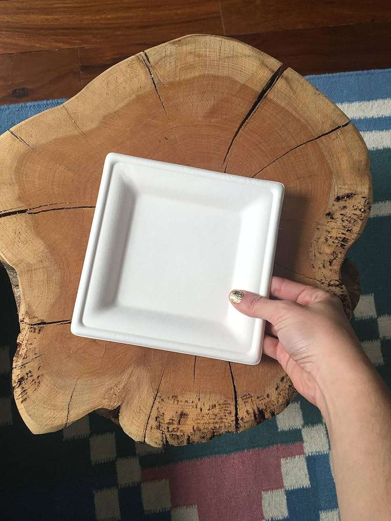 Susty Party 6-Inch Compostable Square Plates (50-Count), Sugarcane Heavy Duty Disposable Biodegradable Plate for Dessert, White - Image 2