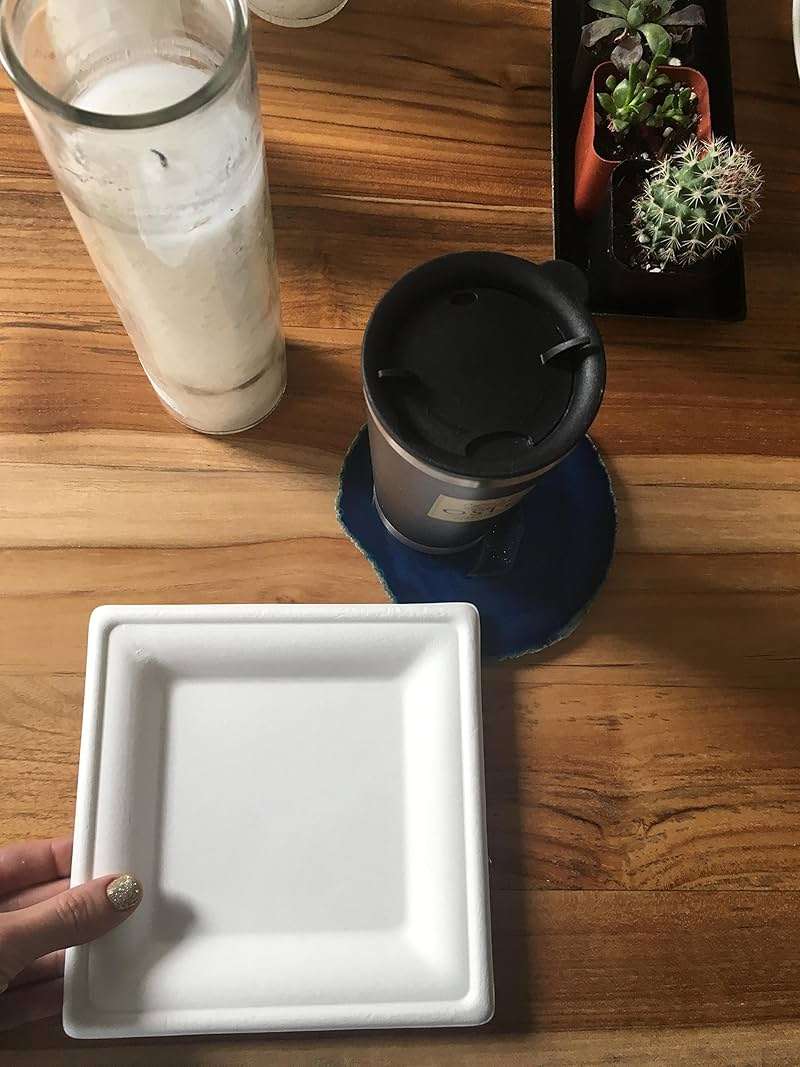 Susty Party 6-Inch Compostable Square Plates (50-Count), Sugarcane Heavy Duty Disposable Biodegradable Plate for Dessert, White - Image 3