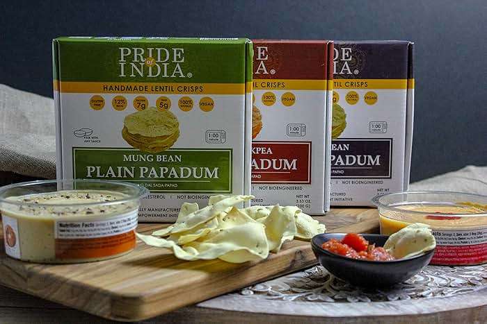 Pride of India Plain Mung Bean Papadum – 10 Count (3.5 oz/ 100g) | Moong Dal Lentil Crisps (Papad) | Easy to Cook, Light & Crunchy Poppadom Crackers | Gluten-Free, Vegan, Healthy Protein Snack - Image 9