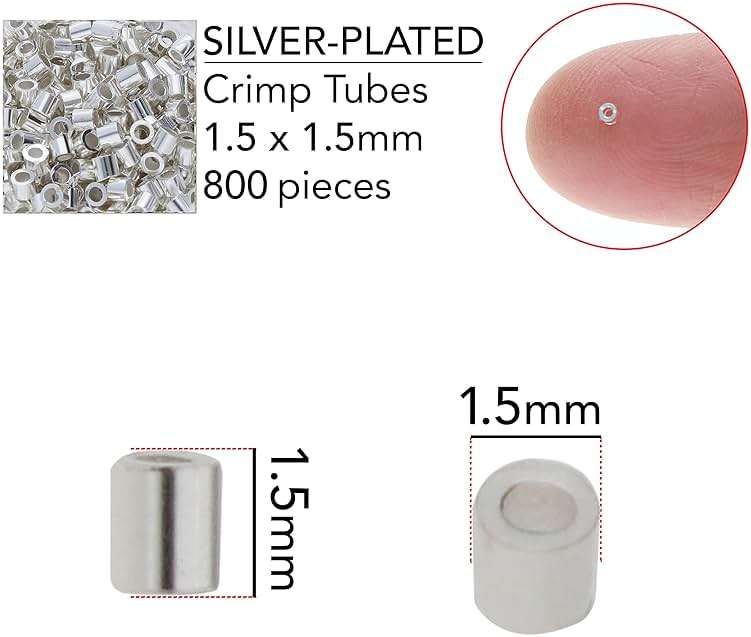The Beadsmith Tube Crimp Beads, 1.5 x 1.5mm, 800 Pieces, Silver Color, Uniform Cylindrical Shape, No Sharp Edges, Designed to Secure the Ends of Jewelry Stringing Wires and Cables - Image 3
