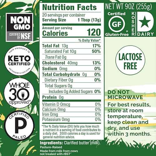 4th & Heart Original Grass-Fed Ghee, Clarified Butter, 100% Butter Fat, Pasture-Raised, Lactose & Casein Free, High Smoke Point Cooking Oil, Keto & Paleo Friendly, 9 oz - Image 2