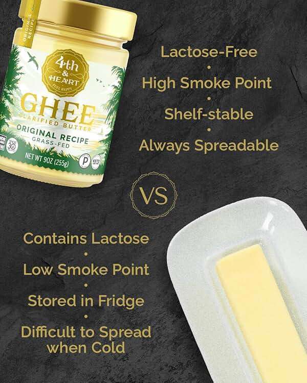 4th & Heart Original Grass-Fed Ghee, Clarified Butter, 100% Butter Fat, Pasture-Raised, Lactose & Casein Free, High Smoke Point Cooking Oil, Keto & Paleo Friendly, 9 oz - Image 5