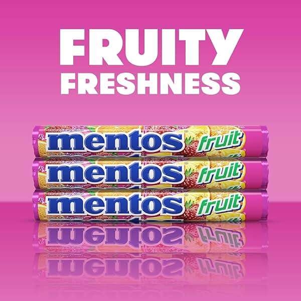 Mentos Fruit Chewy Mint Candy Roll, Mixed Fruit Flavors, Valentine's Day Candy for Parties & Favors, 14 Pieces Per Roll (Pack of 6) - Image 4