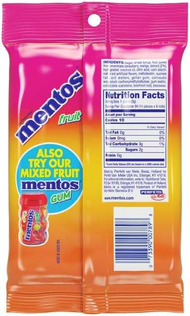 Mentos Fruit Chewy Mint Candy Roll, Mixed Fruit Flavors, Valentine's Day Candy for Parties & Favors, 14 Pieces Per Roll (Pack of 6) - Image 6