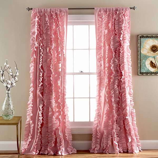 Lush Decor Belle Vintage Chic Window Curtain Panel for Living, Dining Room, Bedroom (Single Curtain), 54"W x 84"L, Pink - Image 1