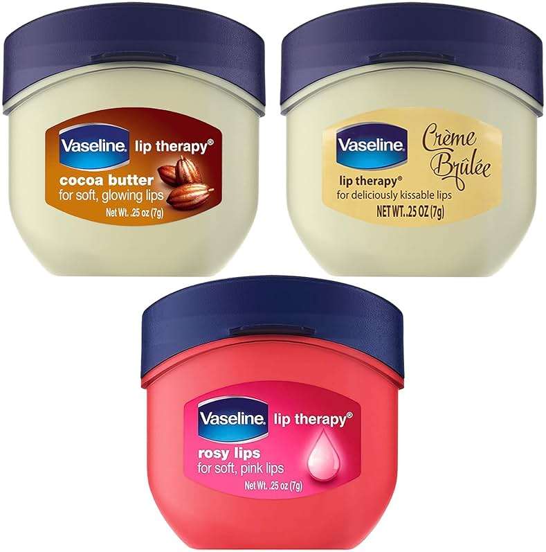 Vaseline Lip Therapy Variety 3-Pack – Crème Brûlée, Rosy Lips, Cocoa Butter Mini Lip Balms for Soft, Glowing, and Deliciously Kissable Lips, 0.25 Oz Ea - Image 1
