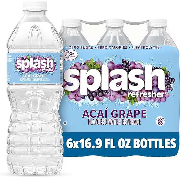 SPLASH REFRESHER Flavored Water Bottles, Acai Grape Flavor - 6-Pack, 16.9 Fl Oz - Refreshing Flavored Bottled Water with Electrolytes - Zero Sugar & Zero Calories - Image 1