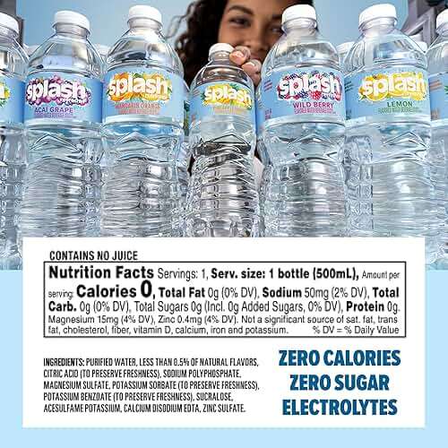 SPLASH REFRESHER Flavored Water Bottles, Acai Grape Flavor - 6-Pack, 16.9 Fl Oz - Refreshing Flavored Bottled Water with Electrolytes - Zero Sugar & Zero Calories - Image 2