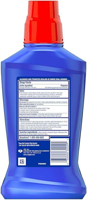 Colgate Peroxyl Alcohol Free Mouthwash with 1.5% Hydrogen Peroxide, Mouth Sore Rinse for Canker Sores, Oral Irritations, and Burns, Mild Mint, 16.9 fl oz Bottle - Image 4