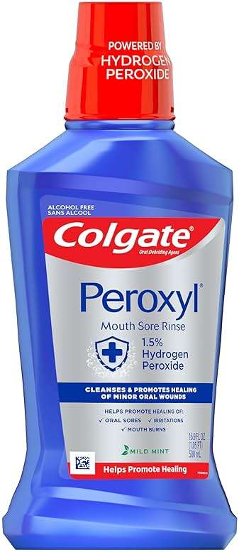 Colgate Peroxyl Alcohol Free Mouthwash with 1.5% Hydrogen Peroxide, Mouth Sore Rinse for Canker Sores, Oral Irritations, and Burns, Mild Mint, 16.9 fl oz Bottle - Image 5
