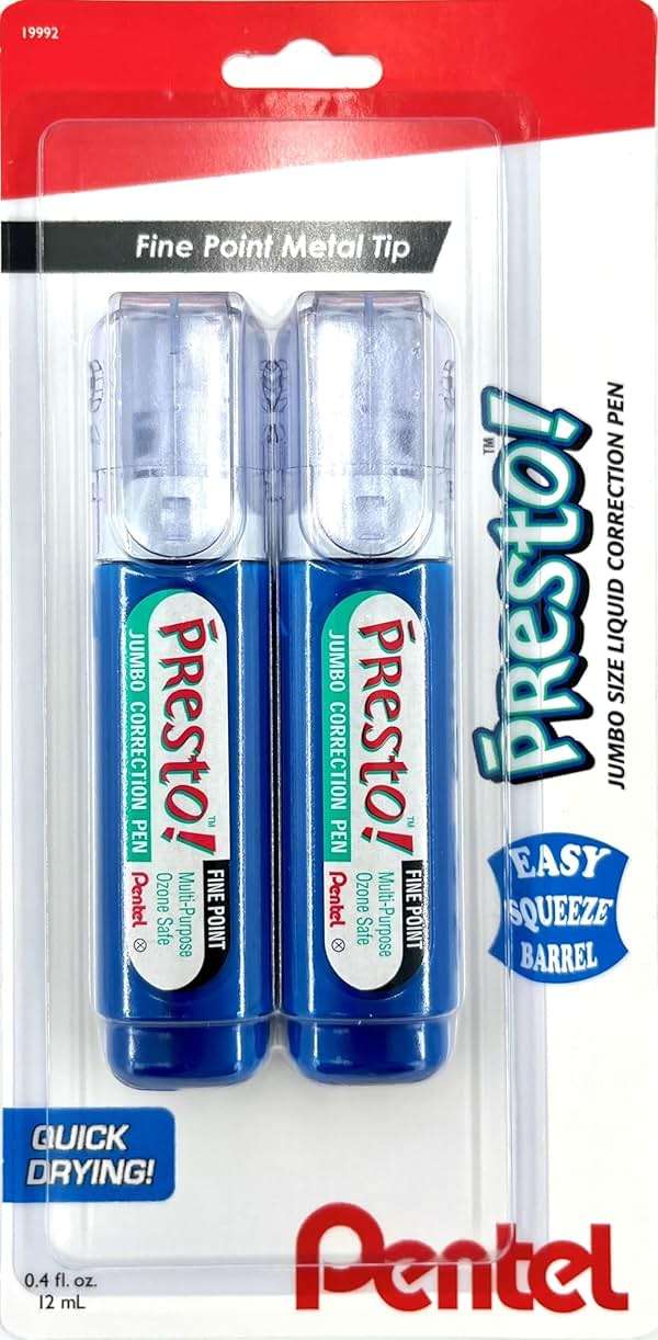 Pentel Presto Jumbo Correction Pen Fine Point, Metal Tip, 2-Packs (ZL31WBP2) - Image 1