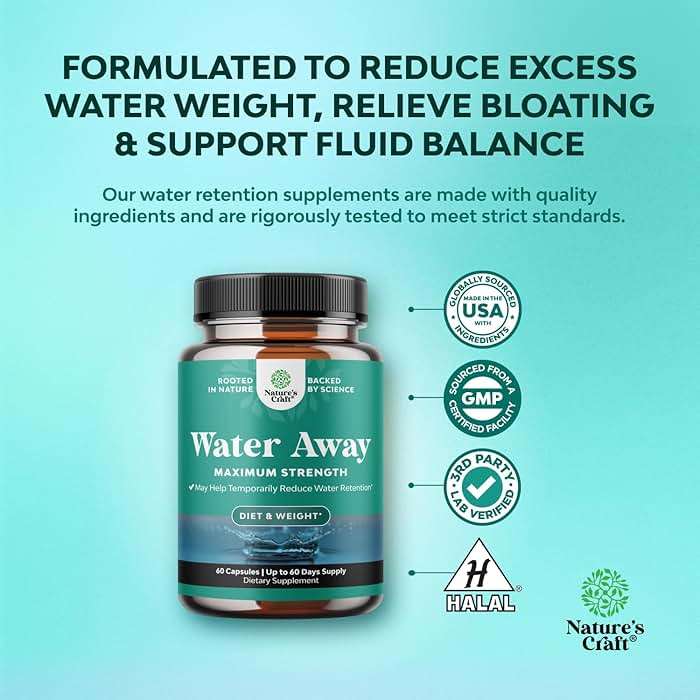 Water Away Herbal Diuretic Pills High Strength - Fluid Retention Supplement with Dandelion Leaf Extract & Green Tea for Bloating Relief for Women & Men - Capsules for Leg & Feet Swelling - 60 Count - Image 4