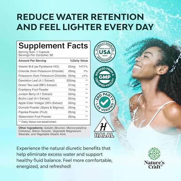 Water Away Herbal Diuretic Pills High Strength - Fluid Retention Supplement with Dandelion Leaf Extract & Green Tea for Bloating Relief for Women & Men - Capsules for Leg & Feet Swelling - 60 Count - Image 6