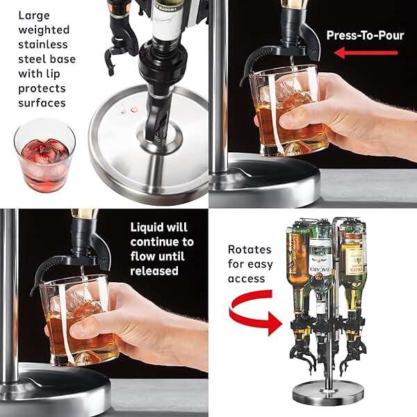 OGGI Professional 6-Bottle Revolving Liquor Dispenser, Stainless Steel - Image 3