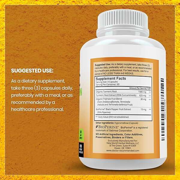 Turmeric Curcumin Supplement - 2250mg/d - Veggie Caps - 95% Curcuminoids with Black Pepper Extract (Bioperine) - 750mg Capsules - 100% Organic - Most Powerful Turmeric (180 Count) - Image 2