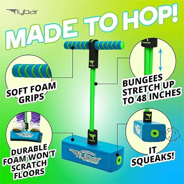 Flybar My First Foam Pogo Jumper for Kids Fun and Safe Pogo Stick, Durable Foam and Bungee Jumper for Ages 3 and up Toddler Toys, Supports up to 250lbs (Blue) - Image 2