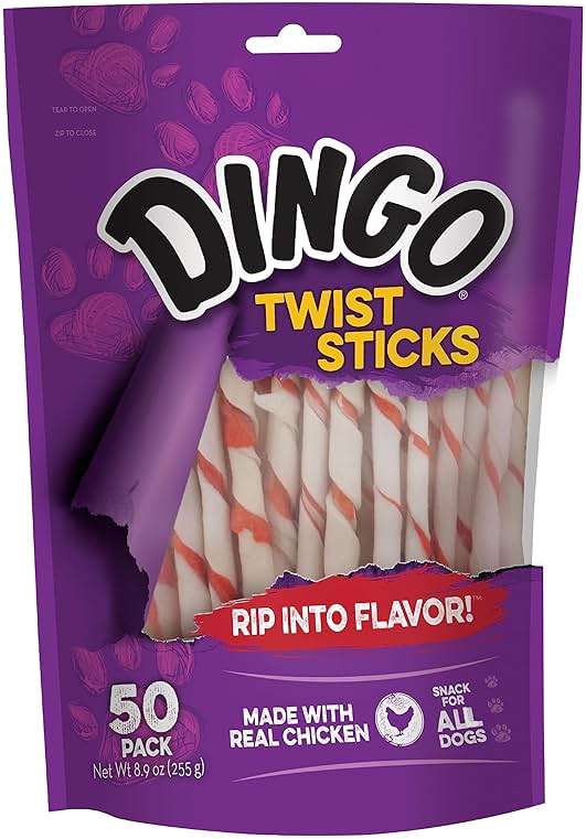Dingo Twist Sticks Rawhide for Dogs, Made with Real Chicken, 50 Count - Image 1