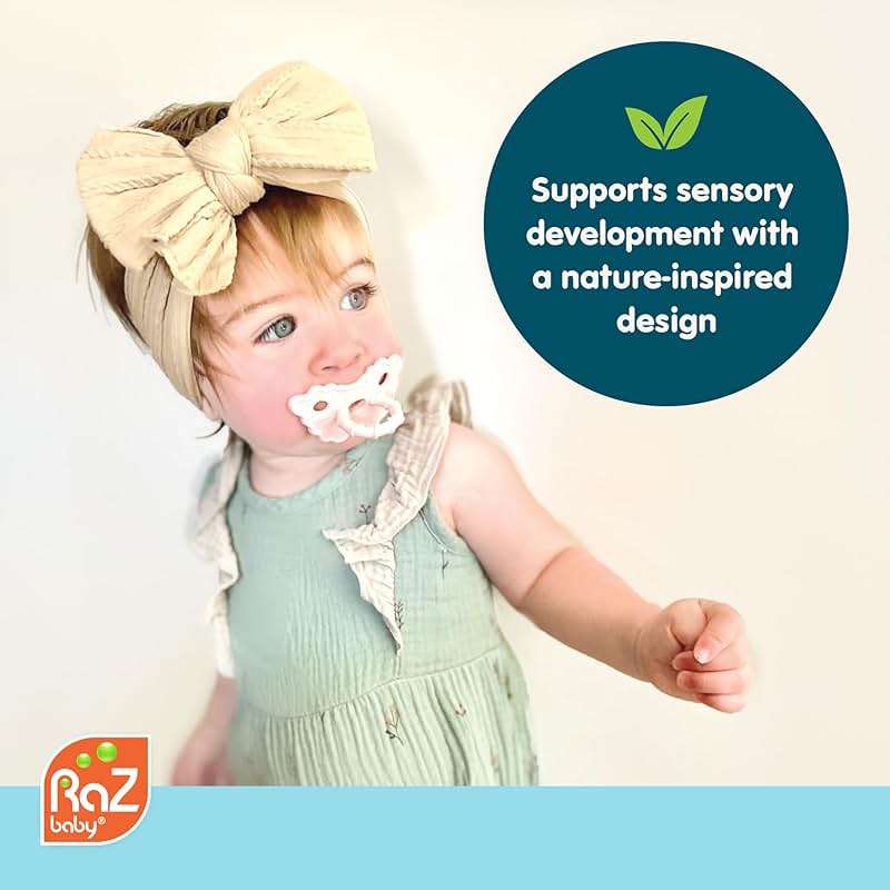 RaZbaby RaZberry Silicone Teether Pacifier – Teething Relief for Infants, Food-Grade, BPA-Free, Hands-Free, Natural Berrybumps Fruit Texture for Sensory Development, Freezable, 2-Pack - Green & White - Image 3
