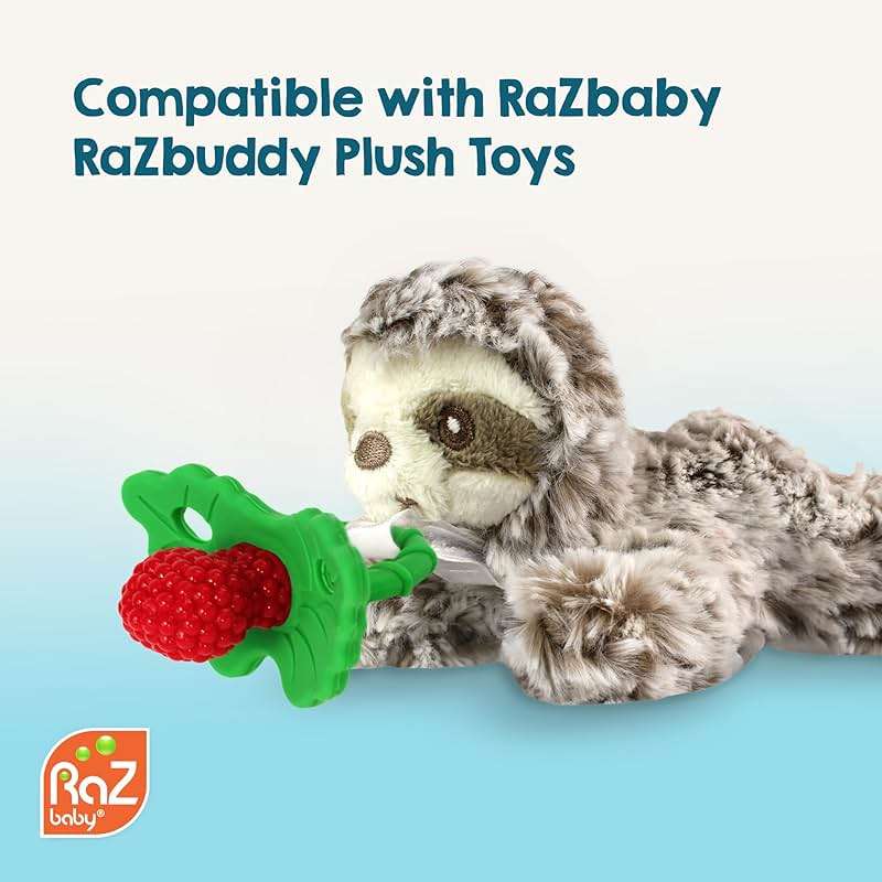 RaZbaby RaZberry Silicone Teether Pacifier – Teething Relief for Infants, Food-Grade, BPA-Free, Hands-Free, Natural Berrybumps Fruit Texture for Sensory Development, Freezable, 2-Pack - Green & White - Image 8