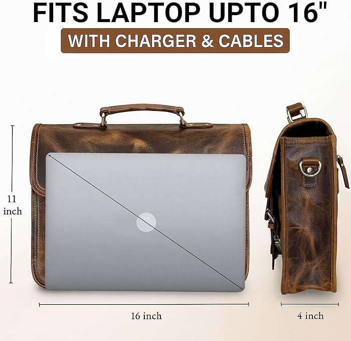RUSTIC TOWN Leather Messenger Bag for Men - Full Grain Leather Briefcase Laptop Satchel Office Crossbody Travel Bag - Image 2