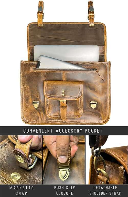 RUSTIC TOWN Leather Messenger Bag for Men - Full Grain Leather Briefcase Laptop Satchel Office Crossbody Travel Bag - Image 3