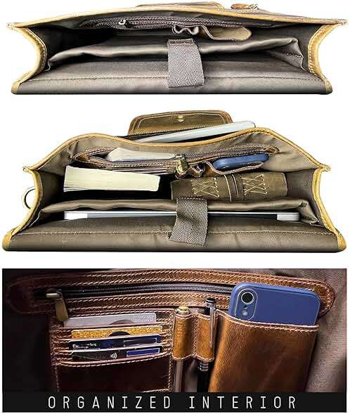RUSTIC TOWN Leather Messenger Bag for Men - Full Grain Leather Briefcase Laptop Satchel Office Crossbody Travel Bag - Image 4