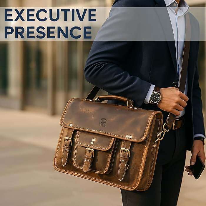 RUSTIC TOWN Leather Messenger Bag for Men - Full Grain Leather Briefcase Laptop Satchel Office Crossbody Travel Bag - Image 6