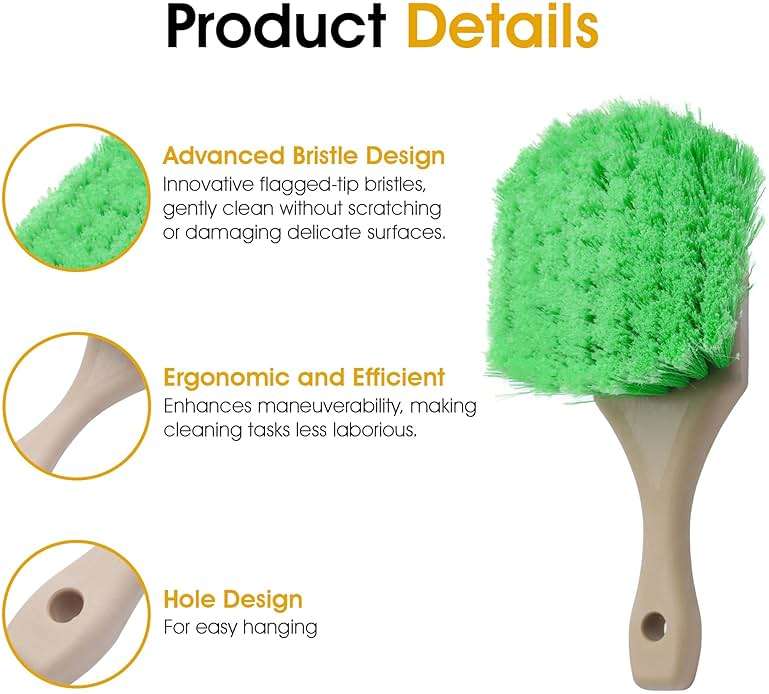 Nanoskin Pro-Grade 8.5" Car Detailing Brush - Durable Green Polystyrene Flagged Bristles, Acid Resistant, Gentle Surface Cleaning, Auto Wash, Tire & Wheel Scrub, Professional Automotive Detailer Tool - Image 2