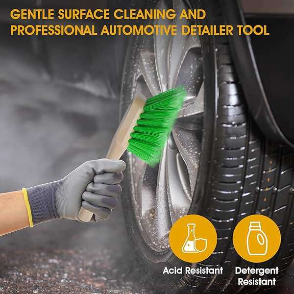 Nanoskin Pro-Grade 8.5" Car Detailing Brush - Durable Green Polystyrene Flagged Bristles, Acid Resistant, Gentle Surface Cleaning, Auto Wash, Tire & Wheel Scrub, Professional Automotive Detailer Tool - Image 4