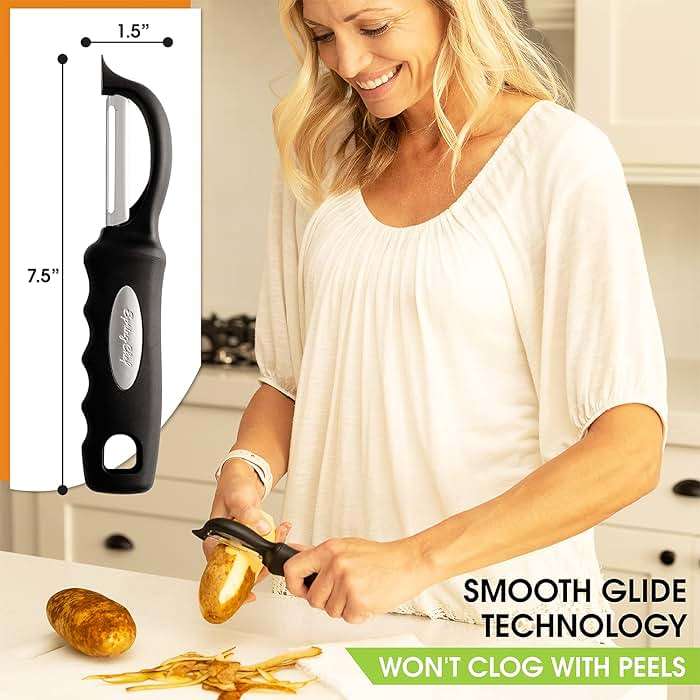Spring Chef Premium Swivel Vegetable Peeler, Soft Grip Handle and Ultra Sharp Stainless Steel Blades - Perfect Kitchen Peeler For Veggie, Fruit, Potato, Carrot, Apple - Black - Image 2
